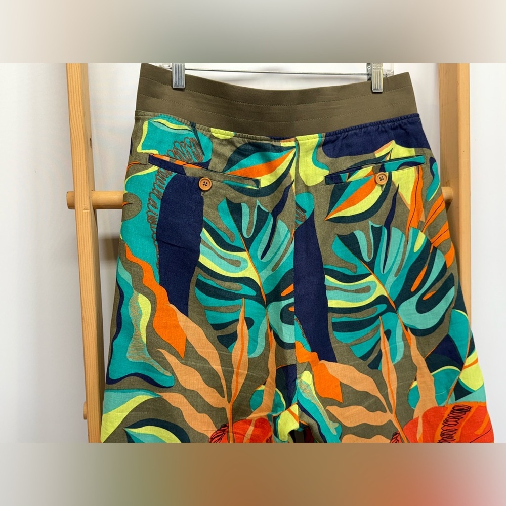 SOFT SURROUNDINGS Olive green & orange tropical print Linen pants size 3X. - Picture 7 of 13